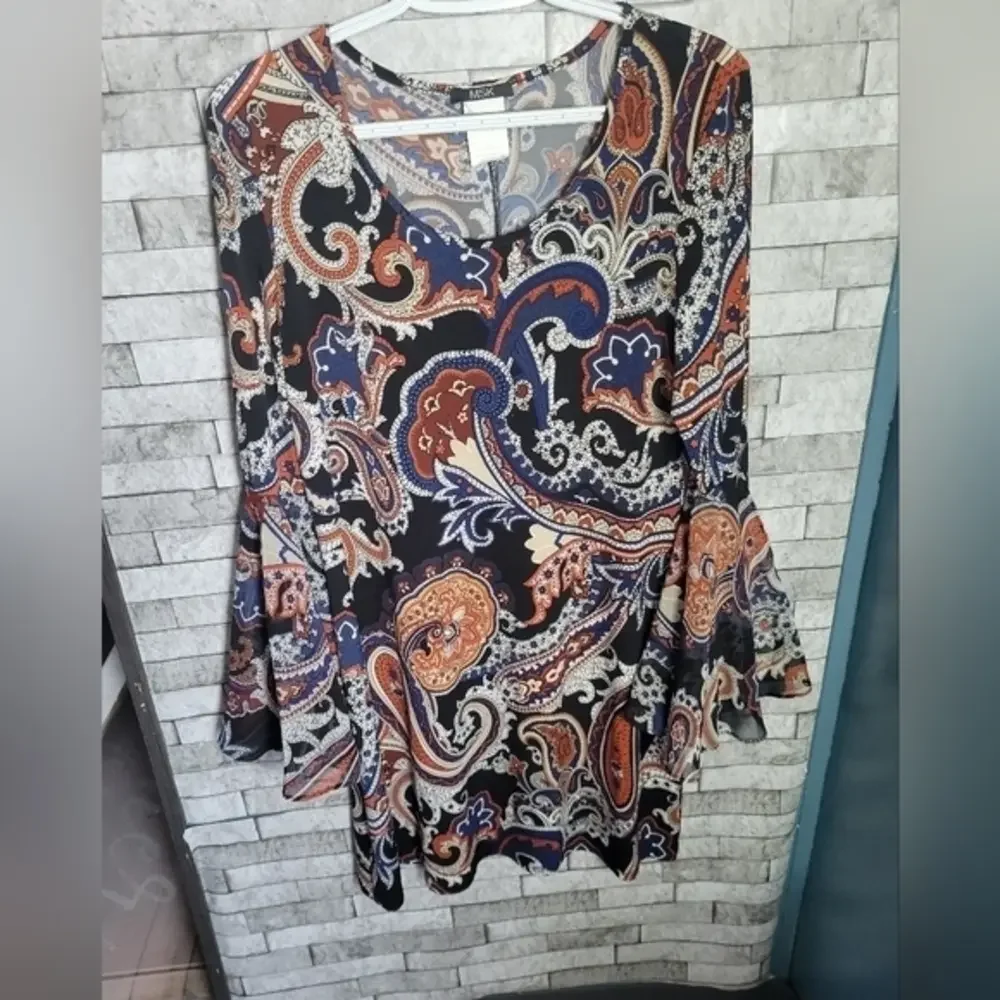 MSK Paisley Boho‎ Bell Sleeve Mini Dress Size Medium